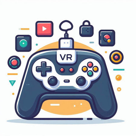 Modern flat design vector illustration concept of video game console with joystick, video player, game controller, gamepad, gamepad.のイラスト素材