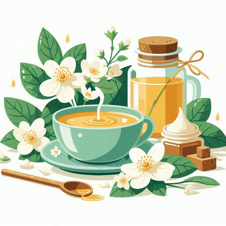 Cup of tea with jasmine and honey, vector illustrationのイラスト素材