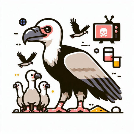 Vulture and other animals. Vector illustration of a vulture.のイラスト素材