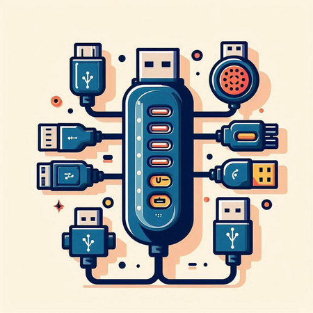Illustration of a USB cable in a flat style. Vector illustration.のイラスト素材