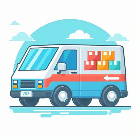 Delivery van. Vector illustration in flat cartoon style. Delivery service.のイラスト素材