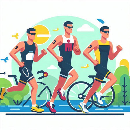 Cyclists in sportswear on the road. Vector illustrationのイラスト素材