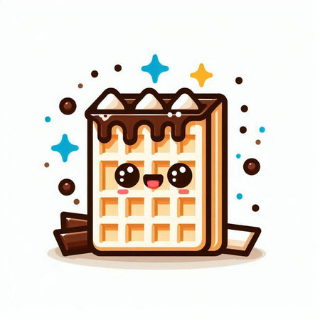 Cute waffle with chocolate and marshmallow. Vector illustration.のイラスト素材