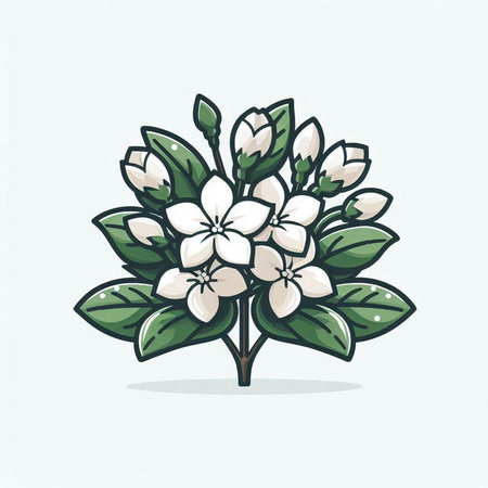 Bouquet of white jasmine flowers. Vector illustration.のイラスト素材