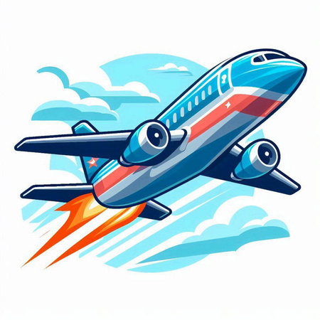 Airplane on the background of the cloudy sky. Vector illustration.のイラスト素材