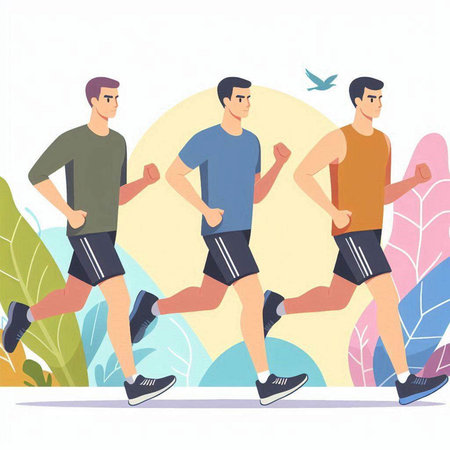 Vector illustration of a group of men jogging in the park.のイラスト素材