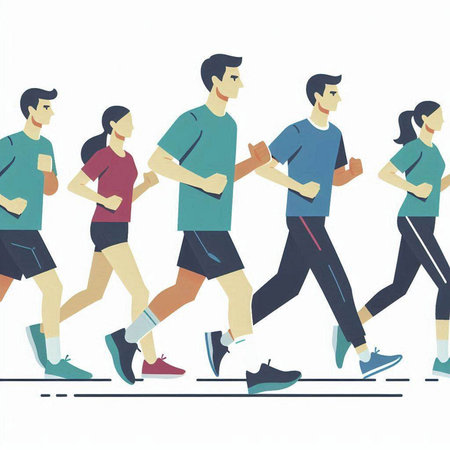 Illustration of group of people jogging in flat style. Vector illustration.のイラスト素材
