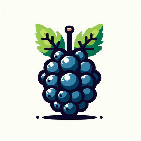 Illustration of a bunch of black grapes with leaves on a white backgroundのイラスト素材