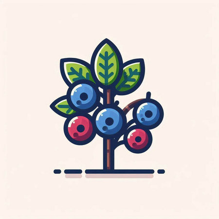 Vector illustration of blueberry tree with berries, flat style design.のイラスト素材