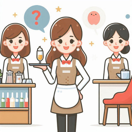 Waitress with apron and coffee in the cafe. Vector illustration.のイラスト素材
