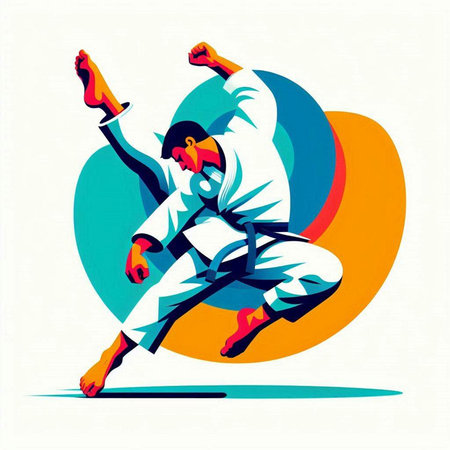 Martial arts fighter with sword. Vector illustration in retro style.のイラスト素材