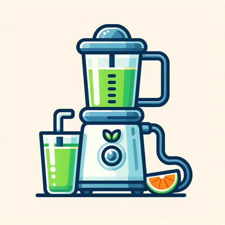 Modern flat style illustration of a juicer and a glass of juice.のイラスト素材