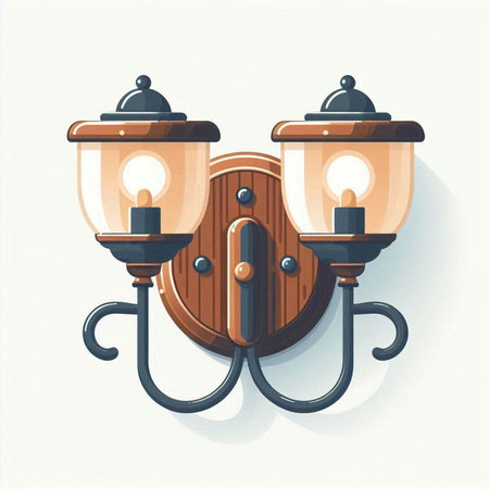 Vintage wall lamp on white background. Vector illustration in cartoon style.のイラスト素材