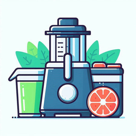 Juicer with fruits and vegetables in flat style. Vector illustration.のイラスト素材