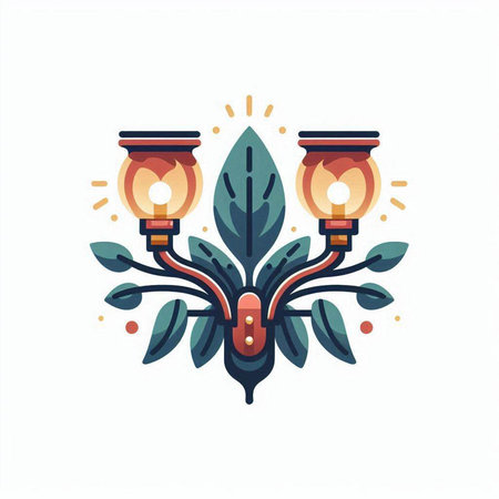 Lanterns with leaves. Vector illustration in flat style.のイラスト素材