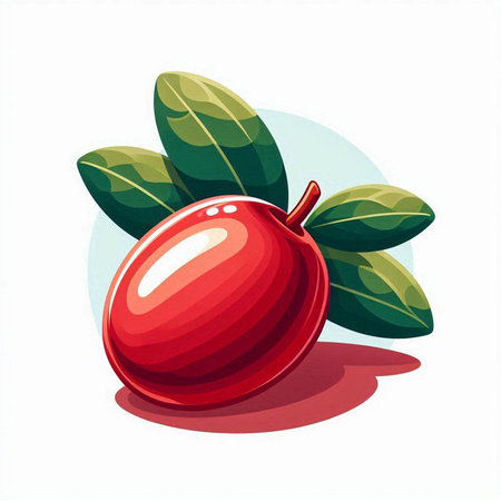Red cranberry with leaves on a white background. Vector illustration.のイラスト素材