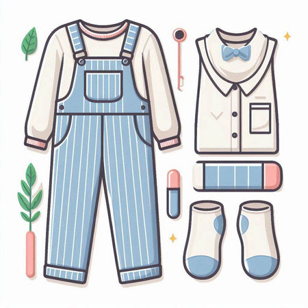 Set of baby clothes and accessories. Vector illustration in cartoon style.のイラスト素材