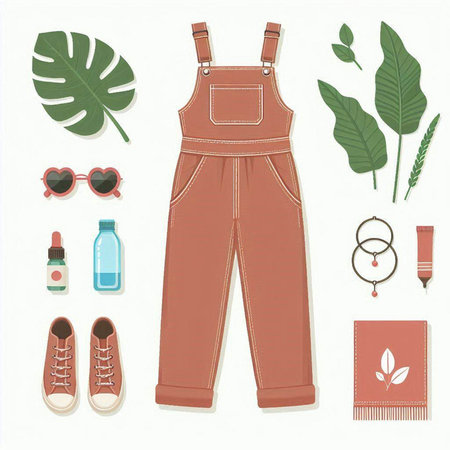 Set of summer clothes and accessories. Vector illustration in flat style.のイラスト素材