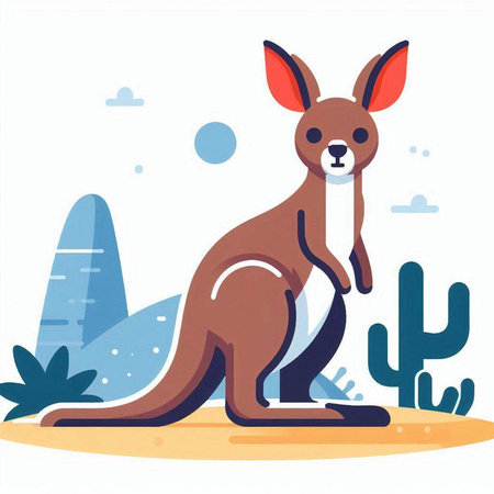 Kangaroo in the desert. Vector illustration in flat style.のイラスト素材