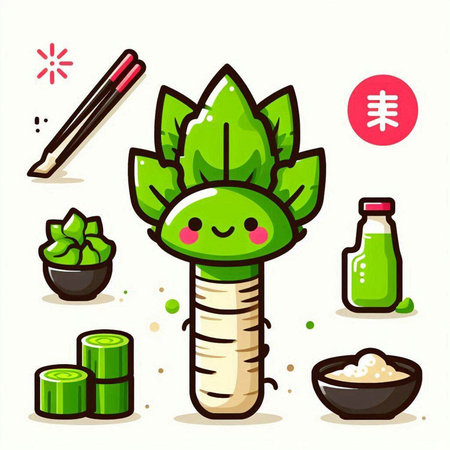 Cute kawaii sushi character. Japanese food vector illustration.のイラスト素材