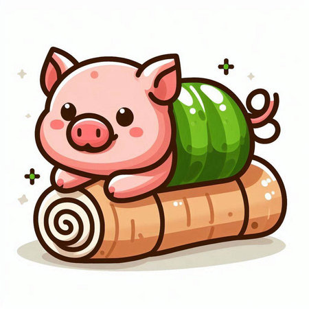 Vector illustration of a cute cartoon pig with a roll of firewoodのイラスト素材