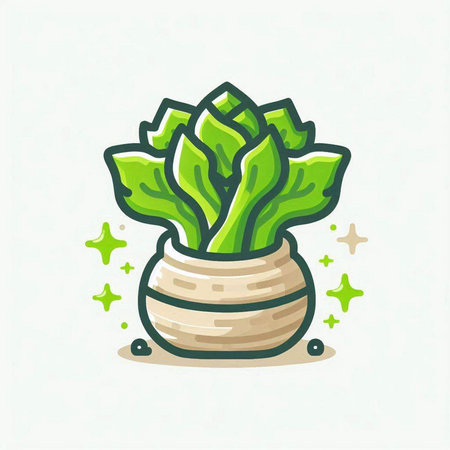 Illustration of a green plant in a pot on a white backgroundのイラスト素材
