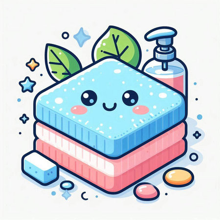 Cute cartoon soap character. Vector illustration. Cute hand drawn soap character.のイラスト素材