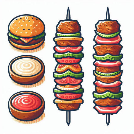 Burger and hamburger icon set. Vector illustration of fast food.のイラスト素材