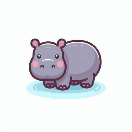 Cute hippo in water. Vector illustration in cartoon style.のイラスト素材