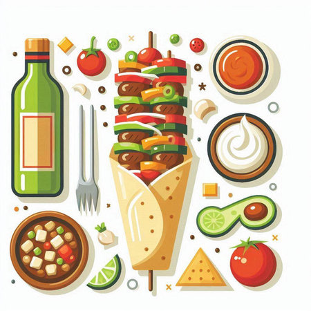 Mexican food vector illustration in flat style. Set of food icons.のイラスト素材