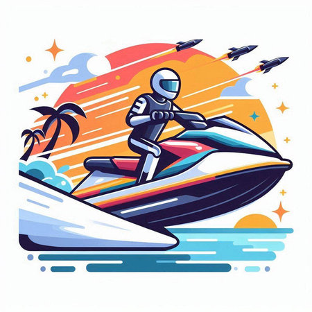 Jet ski, jet ski, water scooter. Vector illustration.のイラスト素材