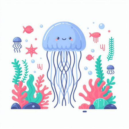 Cute cartoon jellyfish. Underwater world. Vector illustration.のイラスト素材