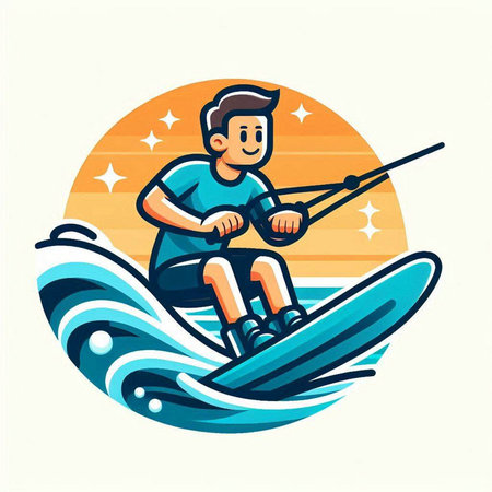 Vector illustration of a man riding on a surfboard on the wavesのイラスト素材