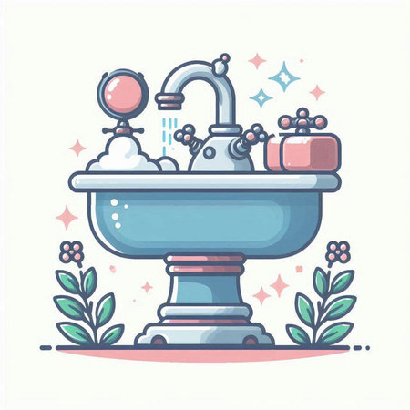 Vector illustration of a cartoon washbasin in a flat style.のイラスト素材