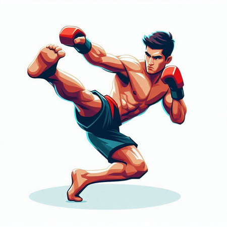 Boxer in action, isolated on white background. Vector illustration.のイラスト素材