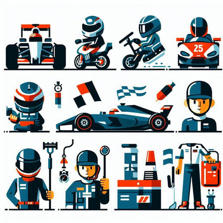 Set of racing cars. Vector illustration in flat style on white background.のイラスト素材