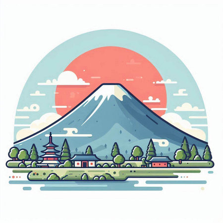 Mt. Fuji, Japan. Landscape vector illustration. Flat style.のイラスト素材