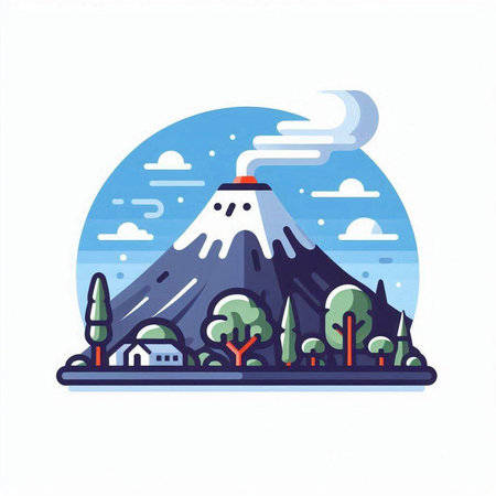 Vector illustration of the volcano in the flat style on a white background.のイラスト素材