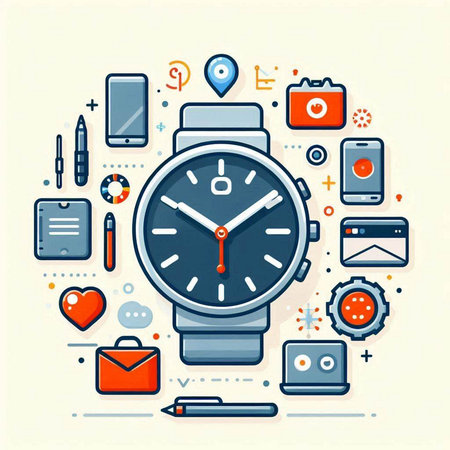 Flat design modern vector illustration concept of smart watch, mobile phone, email, social network, communication, digital marketing.のイラスト素材