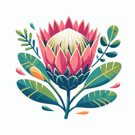 Flower of Protea. Vector illustration in a flat style.のイラスト素材
