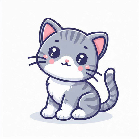 Cute cartoon cat on a white background. Vector illustration in a flat style.のイラスト素材