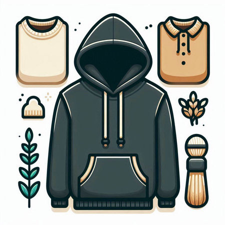 Vector illustration of a men's jacket with a hood, a collar and a sweater.のイラスト素材