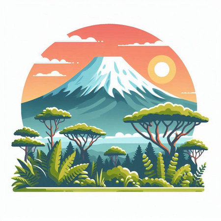 Mt. Fuji and forest on a white background. Vector illustration.のイラスト素材