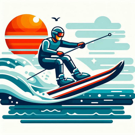 Man skiing on the water, vector illustration, no transparenciesのイラスト素材