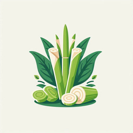 Sugar cane with green leaves. Vector illustration for your design.のイラスト素材