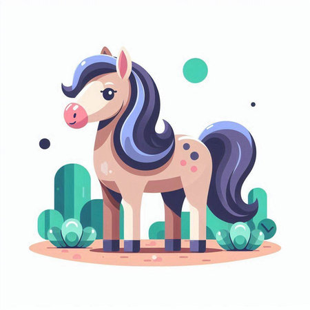 Cute cartoon horse. Colorful vector illustration in flat style.のイラスト素材