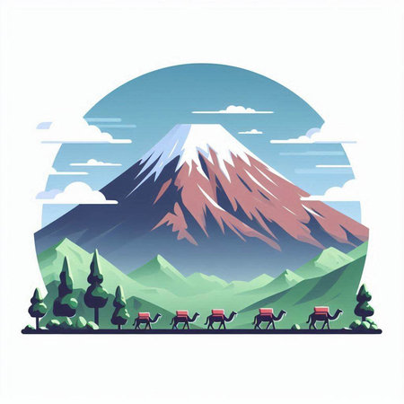 Mt. Fuji with reindeers in the forest, vector illustrationのイラスト素材