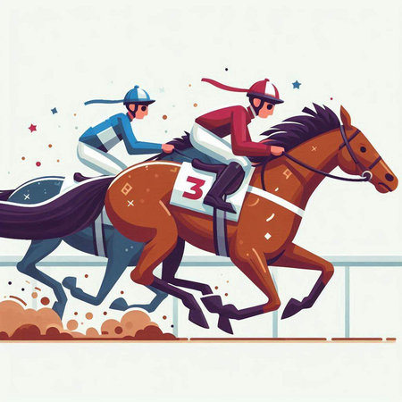 Jockeys racing on equestrian race. Vector illustration.のイラスト素材