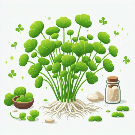 Microgreens. Sprouts of green plants. Vector illustration.のイラスト素材