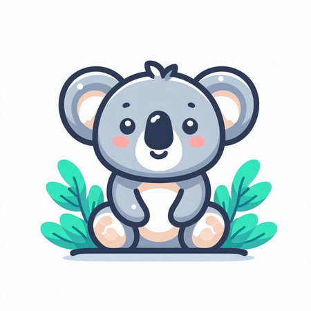 Cute koala sitting on the grass. Vector illustration in cartoon style.のイラスト素材